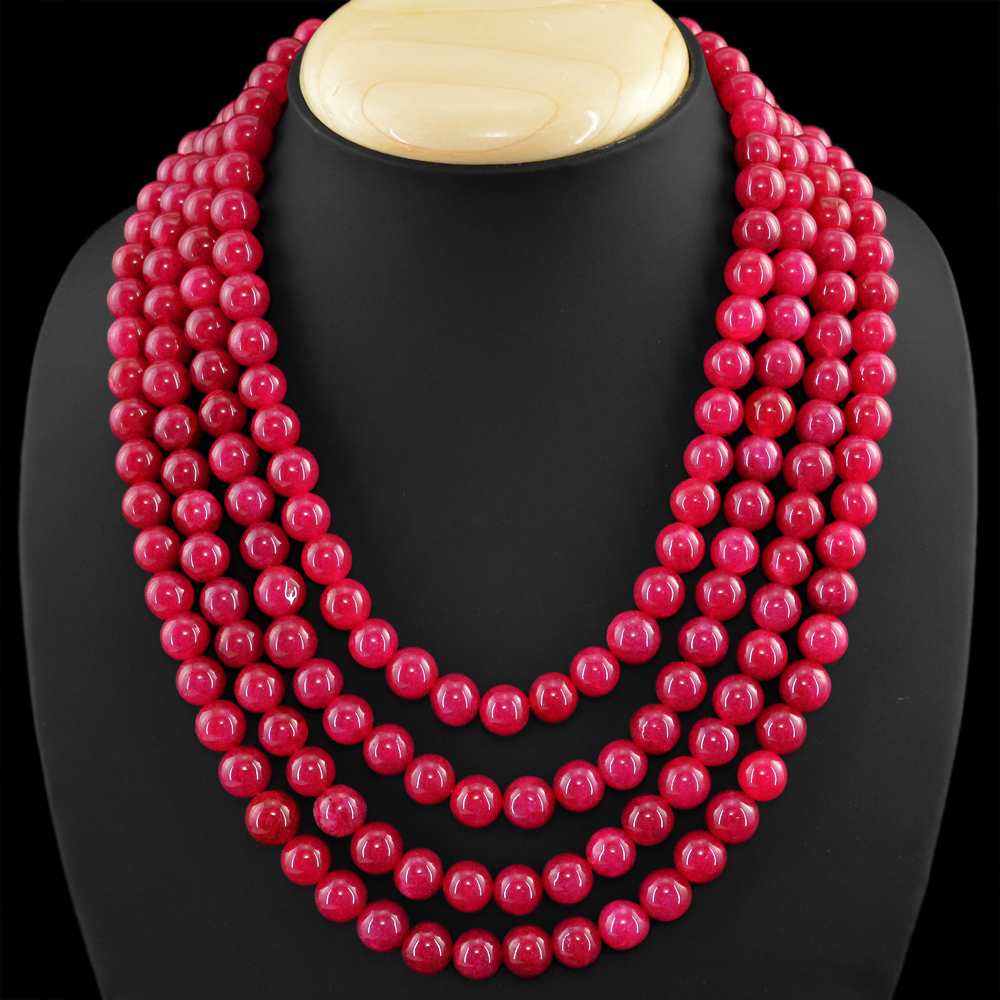 1056.00 CTS ENHANCED RUBY RARE 4 STRAND ROUND SHAPE BEADS NECKLACE (DG)