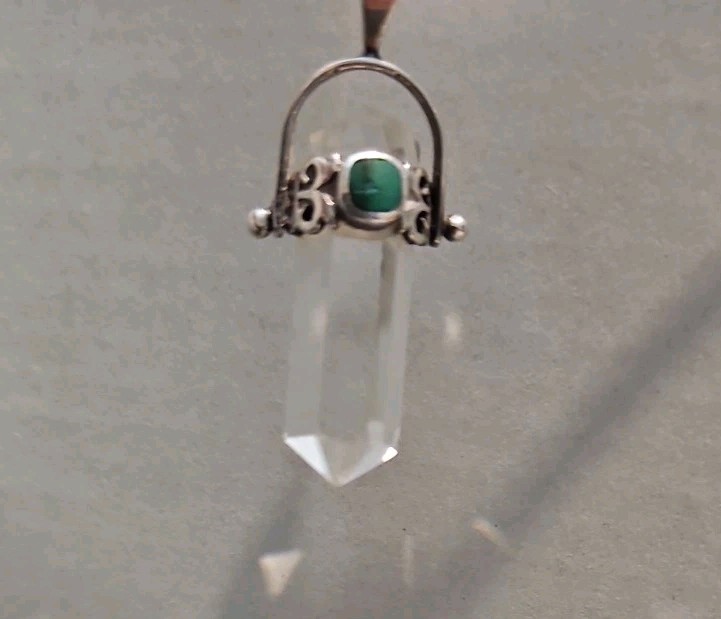 Quartz Point In Sterling Silver Healing Crystal Pendant Faceted Inset Malachite