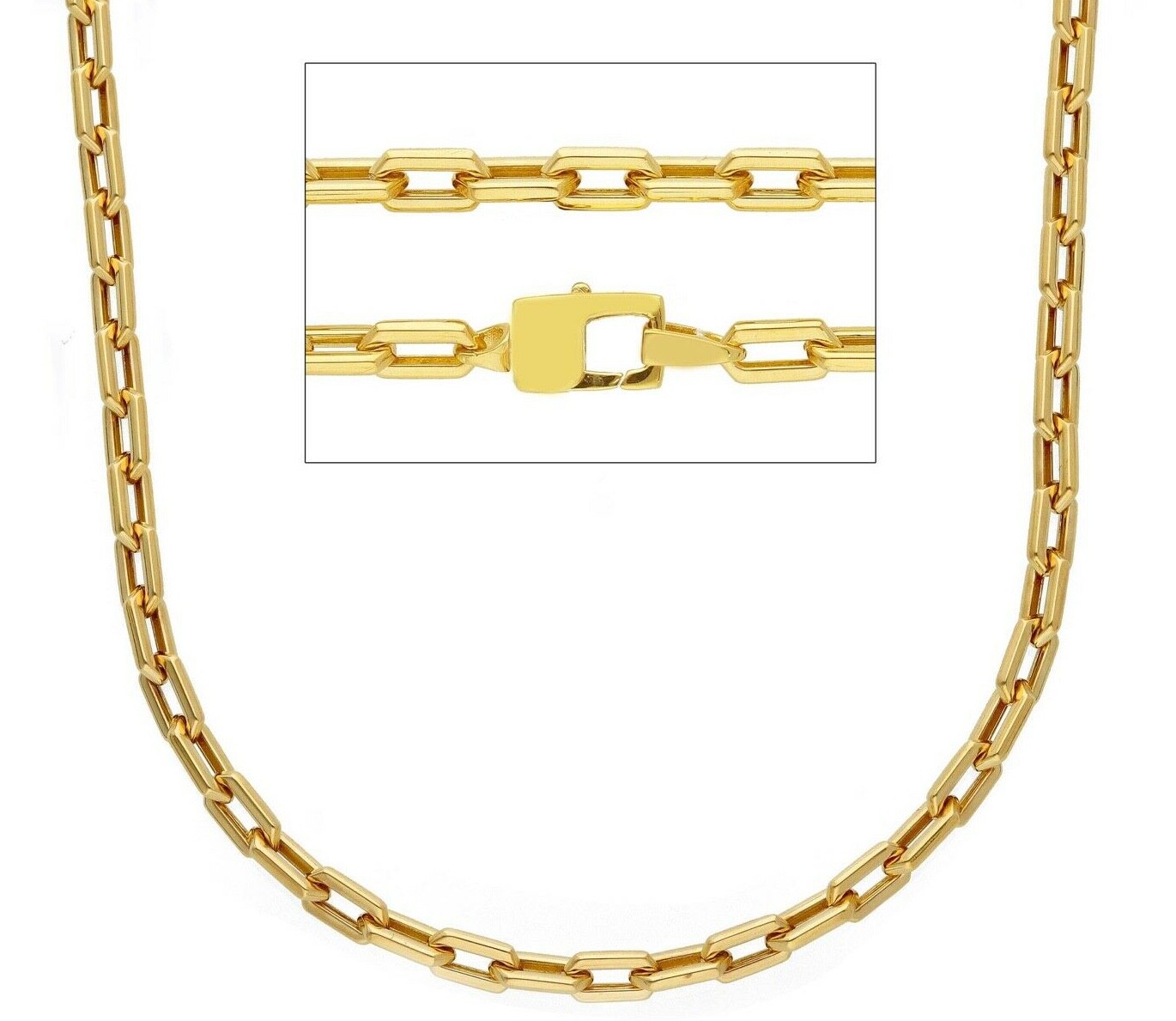 18K YELLOW GOLD CHAIN SQUARE CABLE 3mm LINKS, LENGTH 21″, MADE IN ITALY