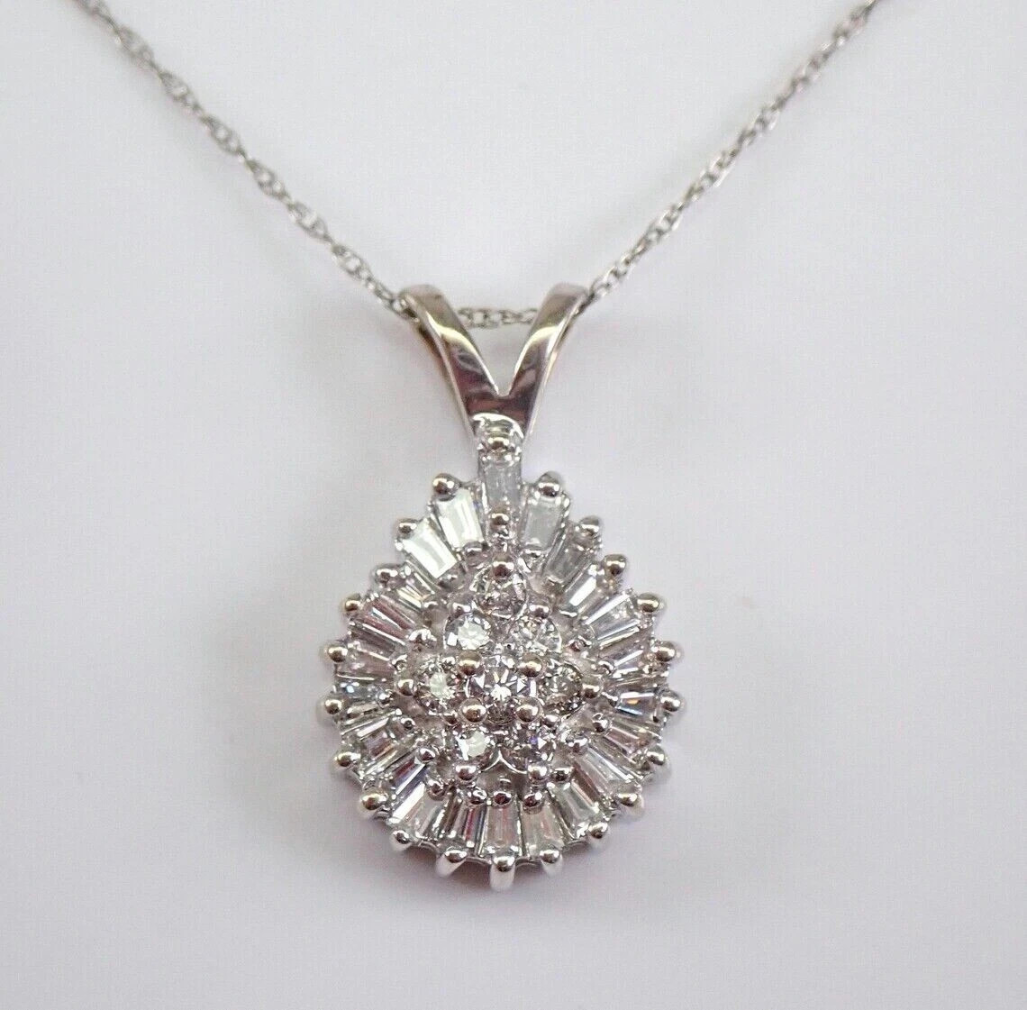 1Ct Round Cut Lab Created Diamond Teardrop Cluster Pendant 14K White Gold Plated