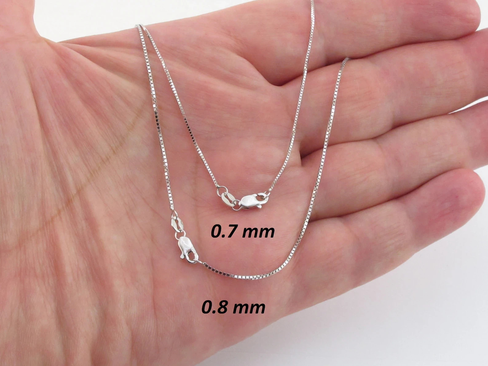 14k Solid White Gold Box Chain: ( 16″- 30″ ) (0.5 – 1.4 MM ) – Not Hollow