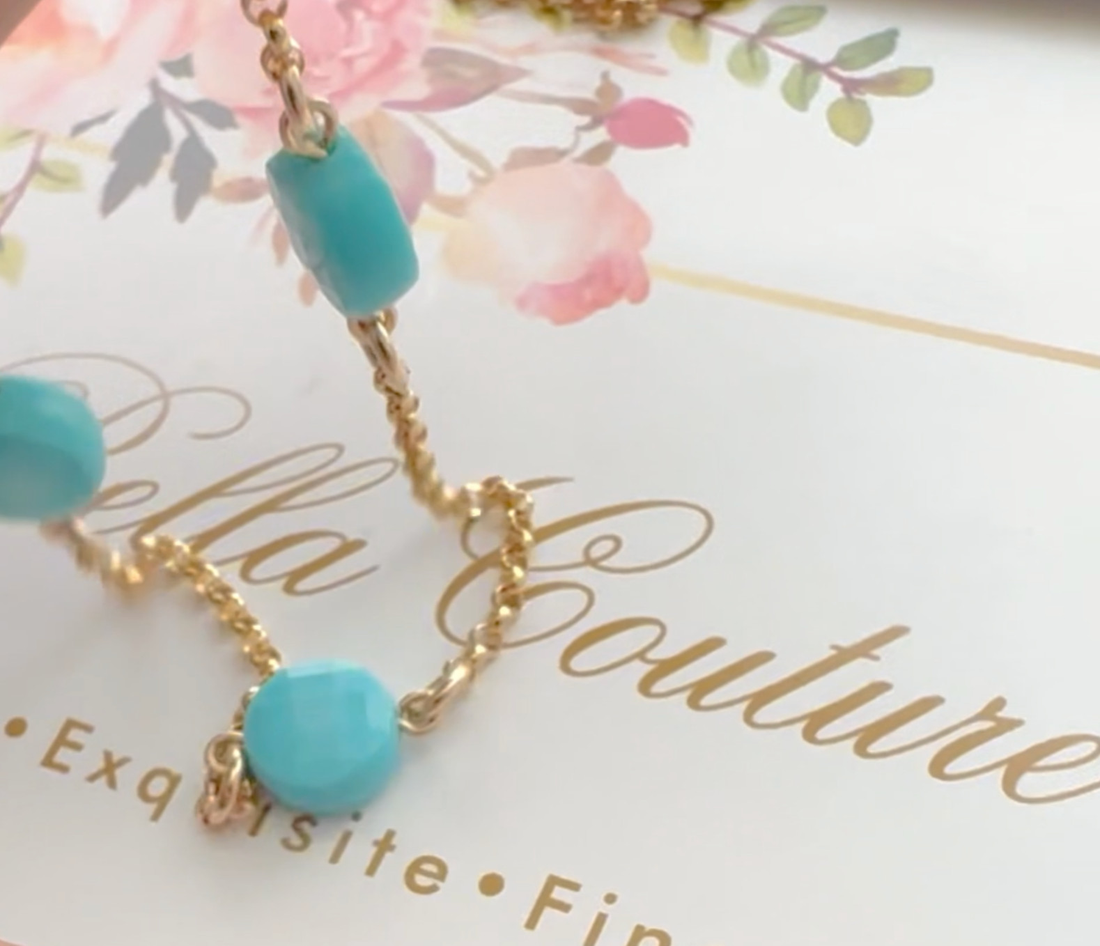 ❤️ NEW RARE 14K YELLOW GOLD SLEEPING BEAUTY TURQUOISE STATION NECKLACE 18″ – 16″