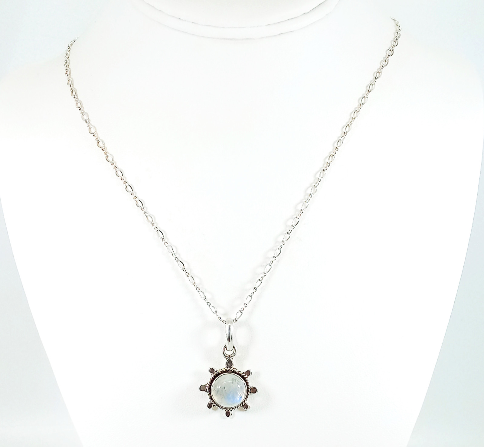 Vintage 925 Sterling Silver Flashy Rainbow Moonstone Necklace