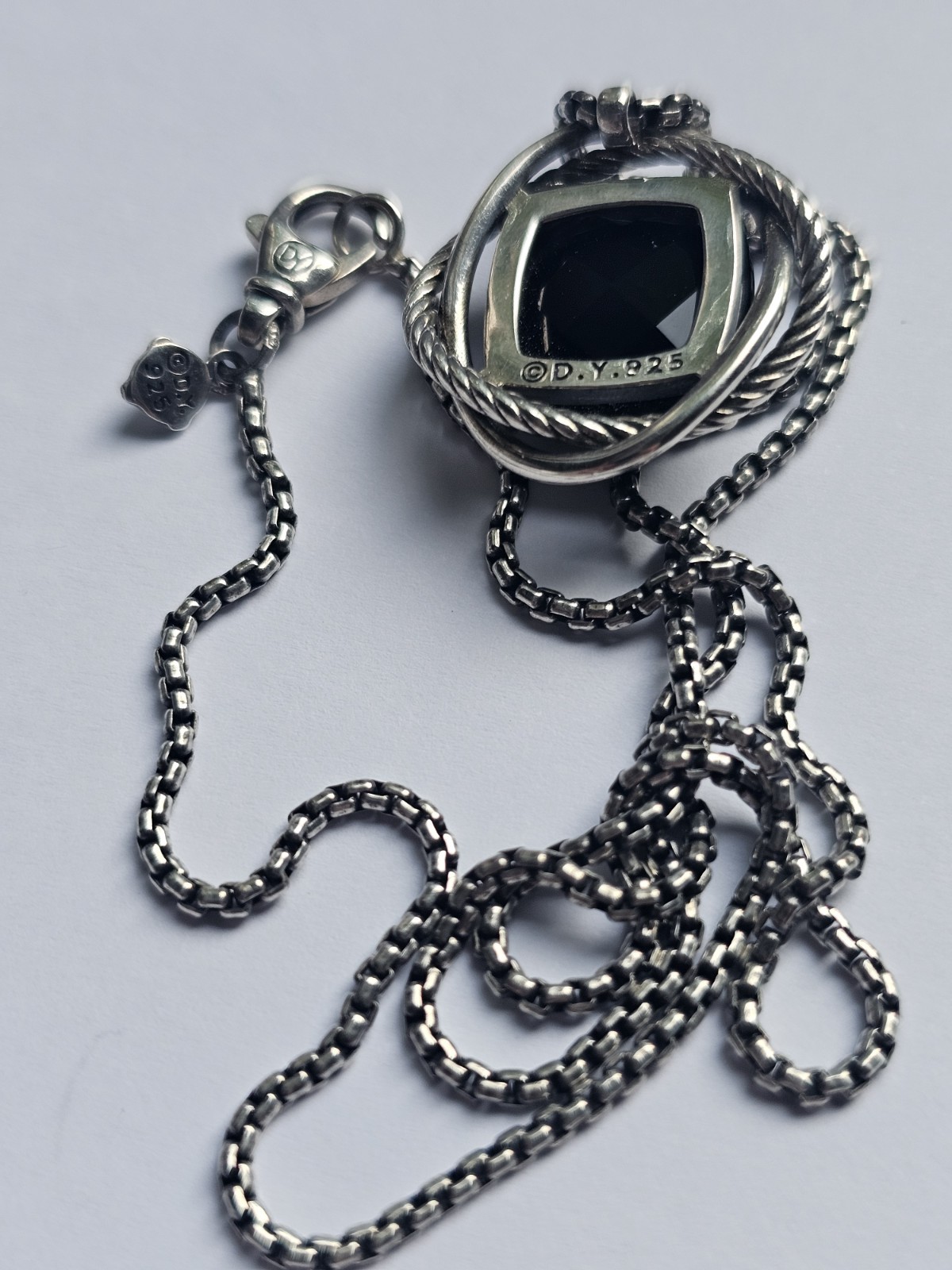 David Yurman 14mm Chatelaine Black Onyx Cushion Pendant Necklace Silver 925