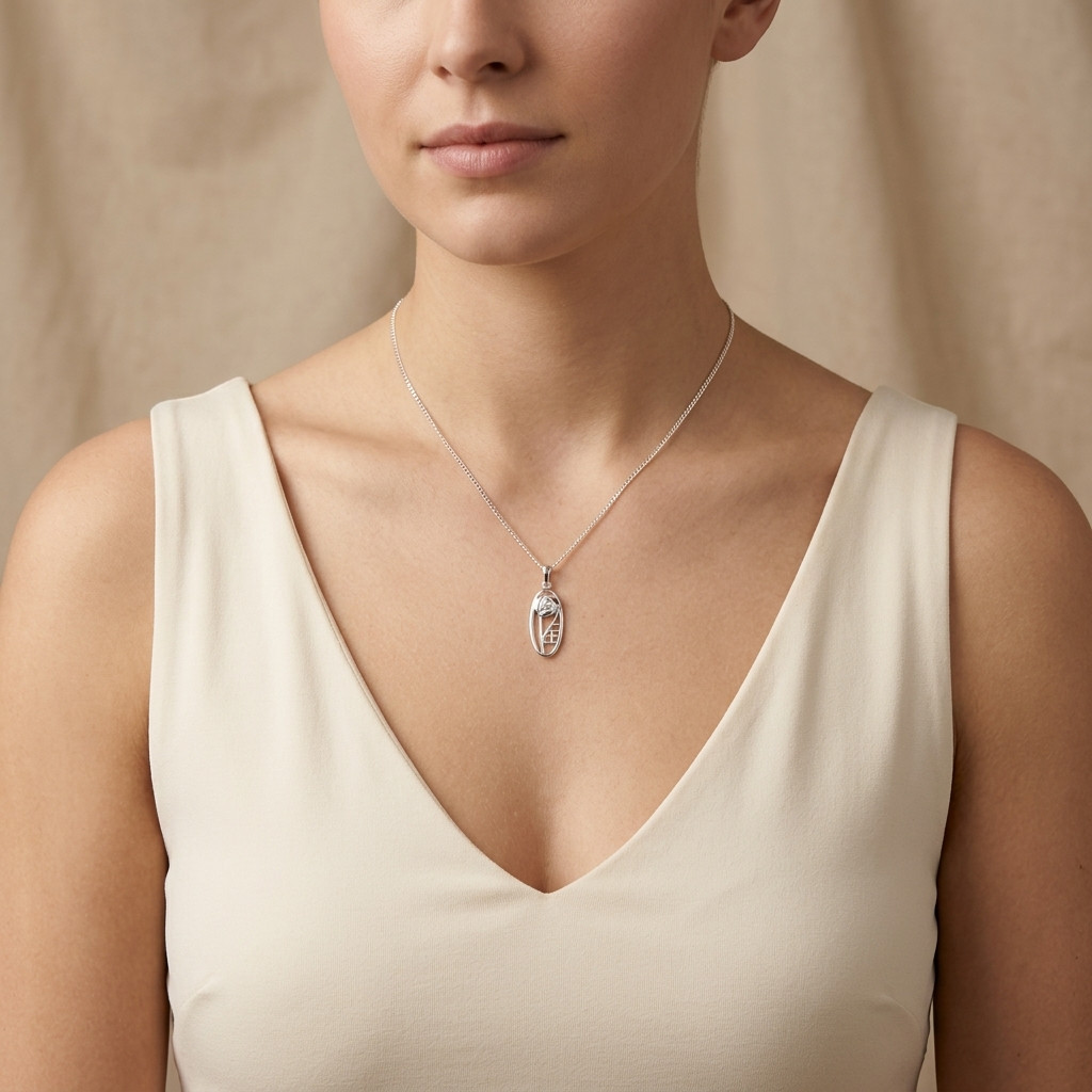 Sterling silver Charles Rennie Mackintosh rose pendant necklace with 18″ chain