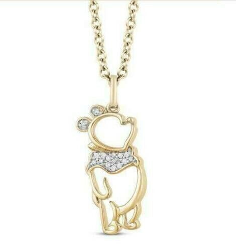 1Ct Round Cut Lab-Created Diamond Winnie the Pooh Pendant 14K Yellow Gold Finish