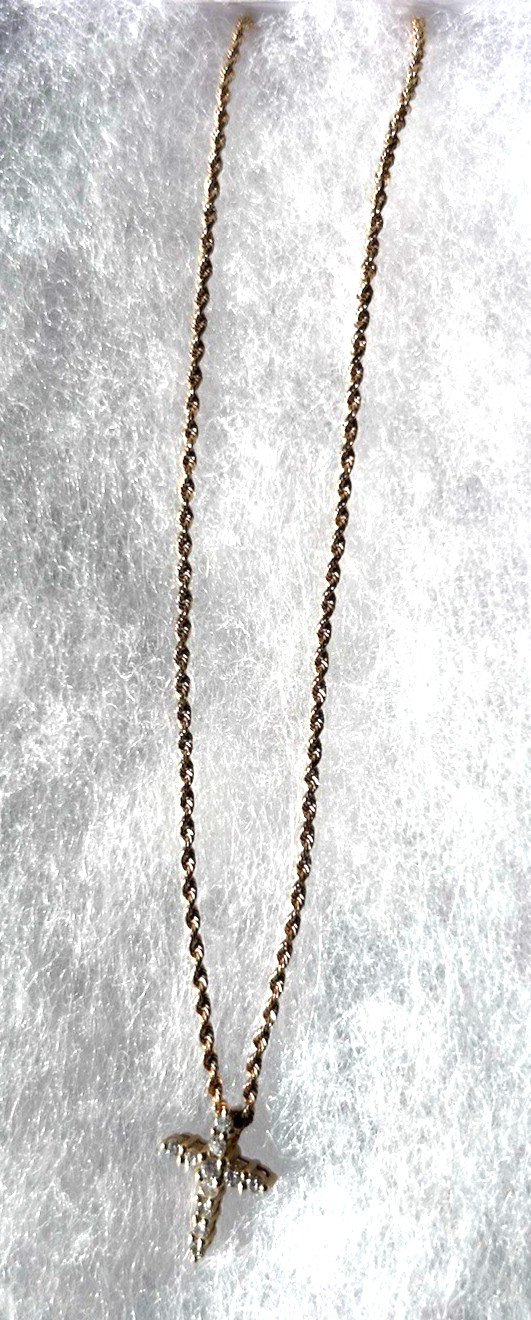 14 Karat Gold Diamond Cross Pendant & Chain Stamped 14K With IGI Summary Report