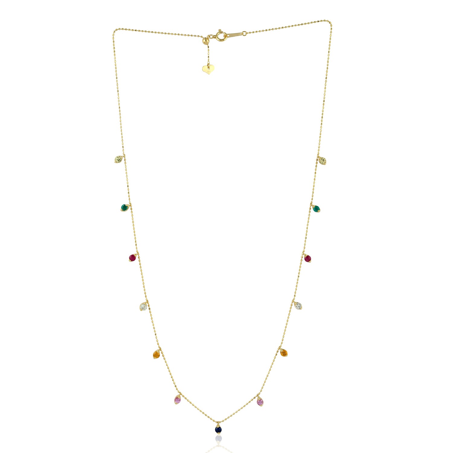 Necklace For Women Ruby Sapphire Emerald 18k Yellow Gold Handmade Jewelry