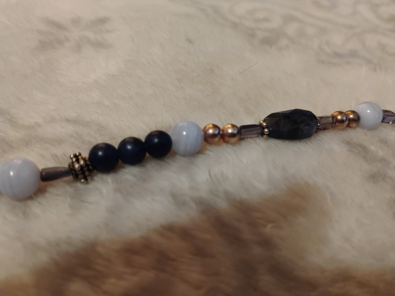 Sterling And Lapis Necklace MOP Silver Beads 36in Unique Handmade Beautiful