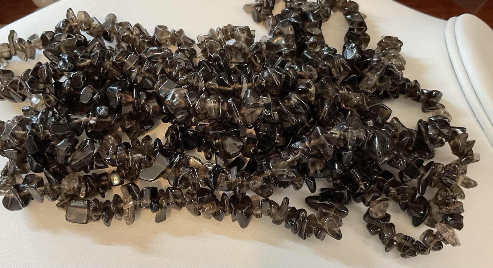 Smokey Quartz Sterling Silver Clasp Single Strand Necklace 80” Polished Nuggets