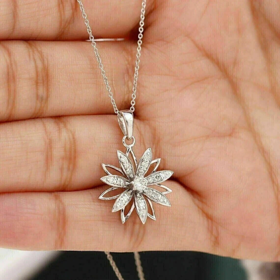 1 Ct Round Cut Lab Created Diamond Cluster Flower Pendant 14K White Gold Finish