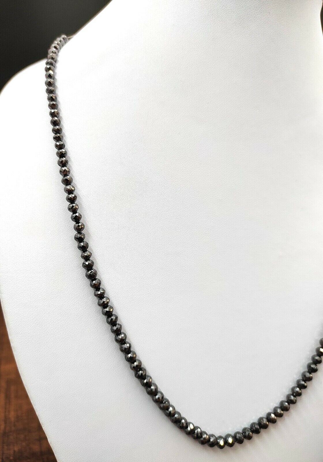 Certified Black Diamond 4 mm Bead Necklace 18 Inches AAA ! Birthday Gift