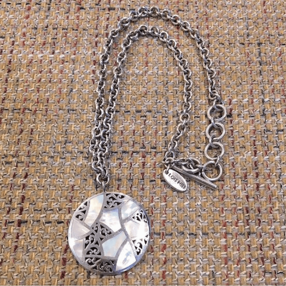 LOIS HILL Mother of Pearl Inlay Sterling Silver Cutout Pendant Toggle Necklace