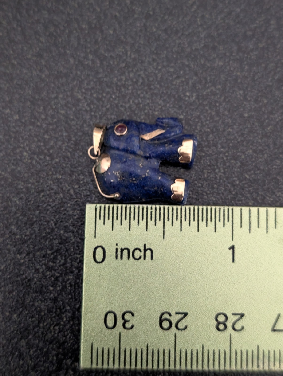 14K Gold Lapis Lazuli Ruby Eye Carved Elephant Pendant