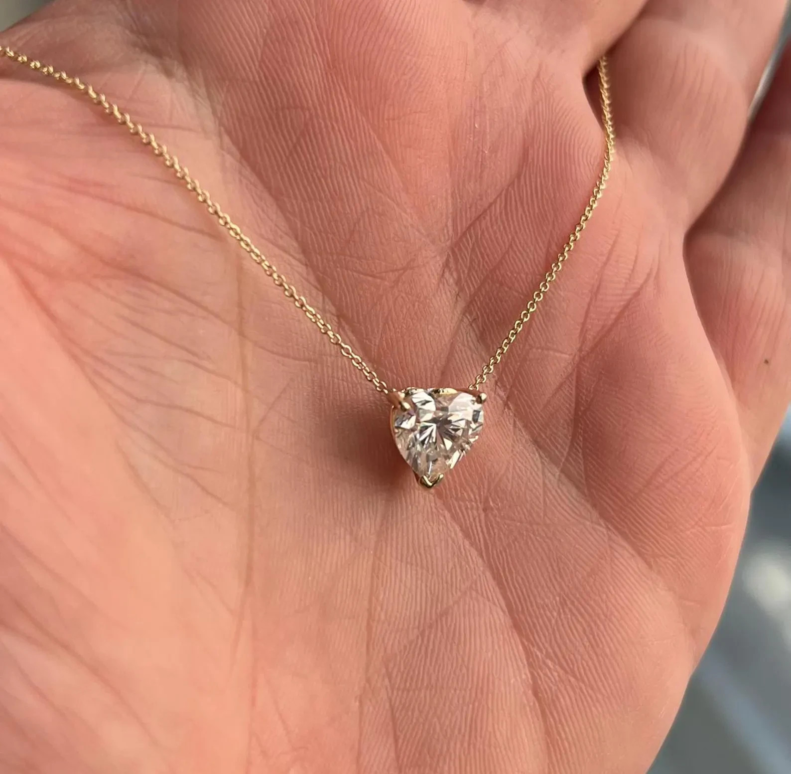 3Ct Heart-Cut EF/VS1 Lab Grown Diamond Prong Necklace& Pendant 14k Yellow Gold