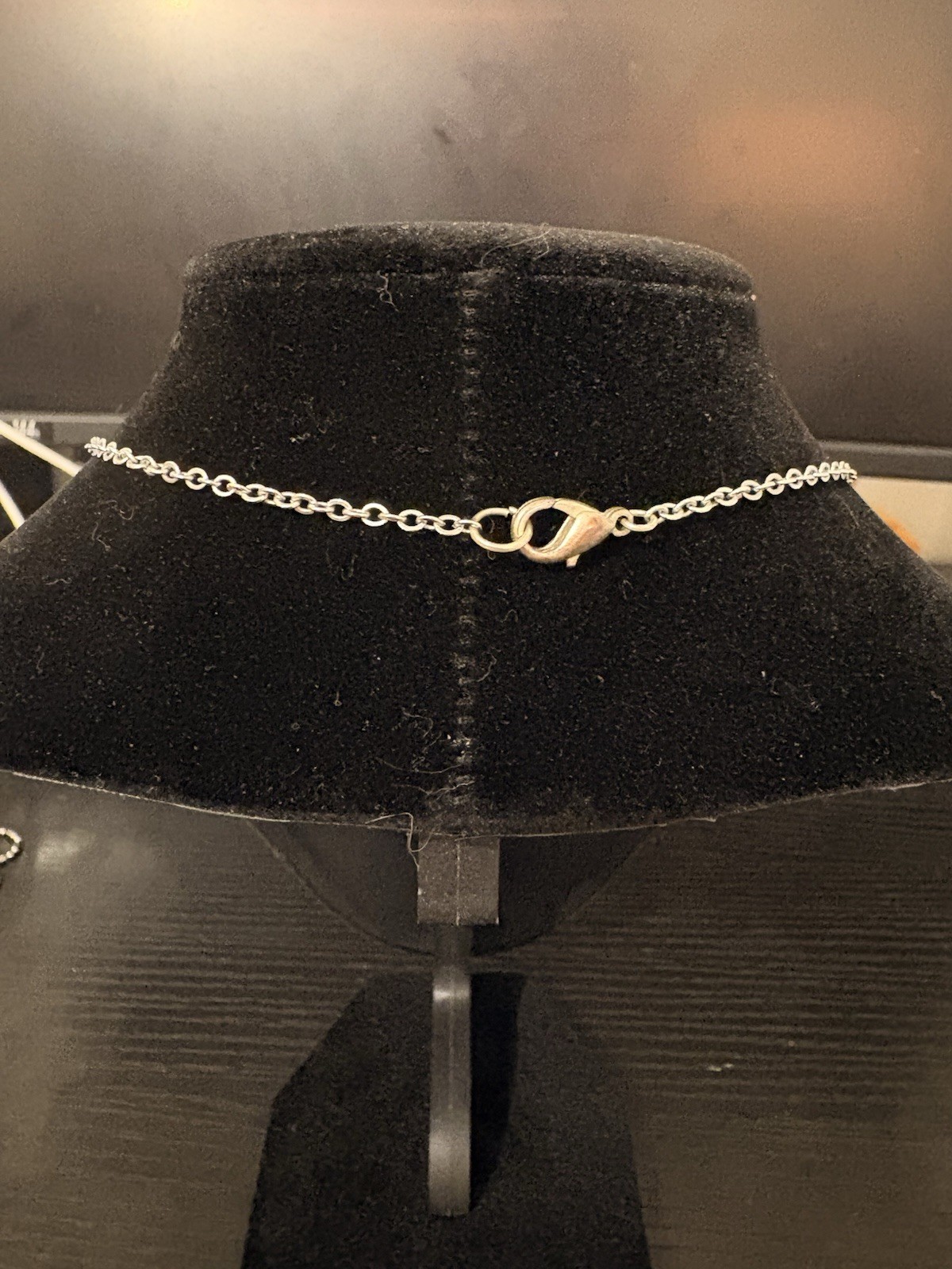 18k White Gold Plated Black Obsidian Pendant on Cable Chain 18”