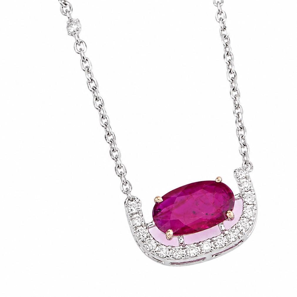 0.55 ct Natural Ruby U Shape Necklace 14K Gold Natural Diamonds Minimalist Pave
