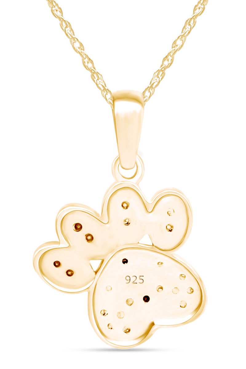 Blue Real Diamond Accent Paw Print Pendent 18″ Necklace 10K Yellow Gold Plated