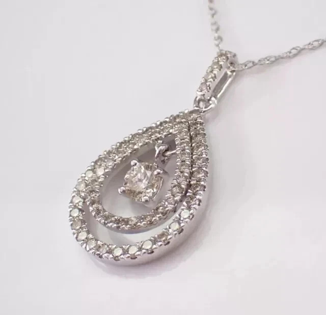 2Ct Round Cut Real Moissanite Teardrop Cluster Pendant 14K White Gold Plated