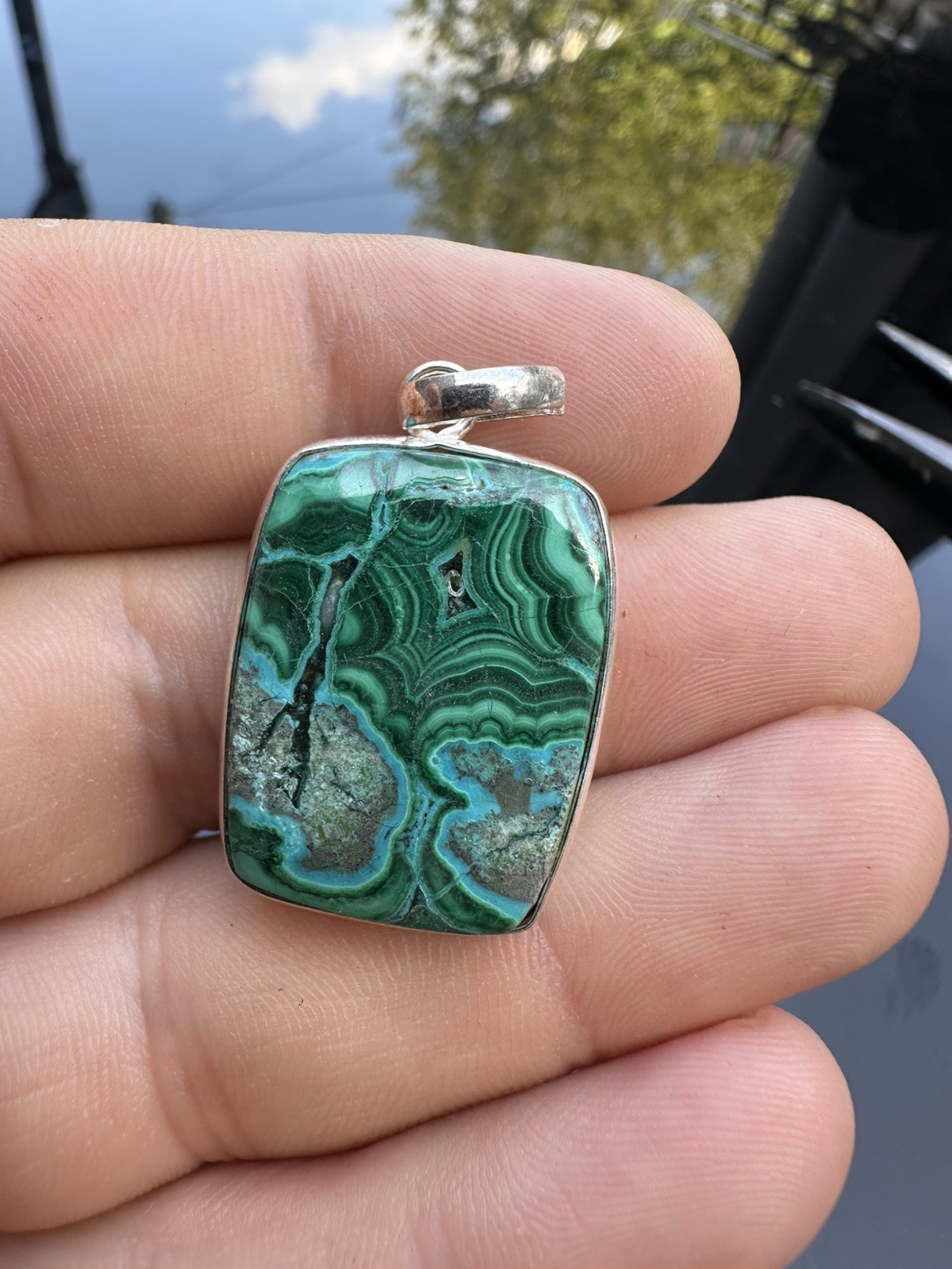 Malachite Chrysocolla 925 Sterling Silver Pendant Natural C1