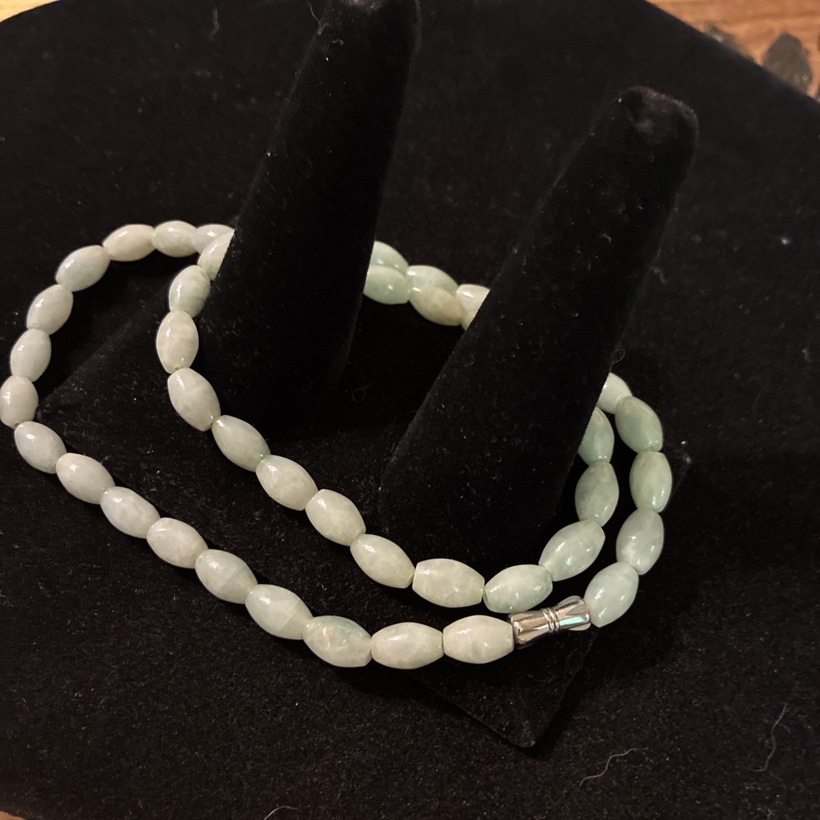 Jade Jadeite Silver Tone Necklace 18”
