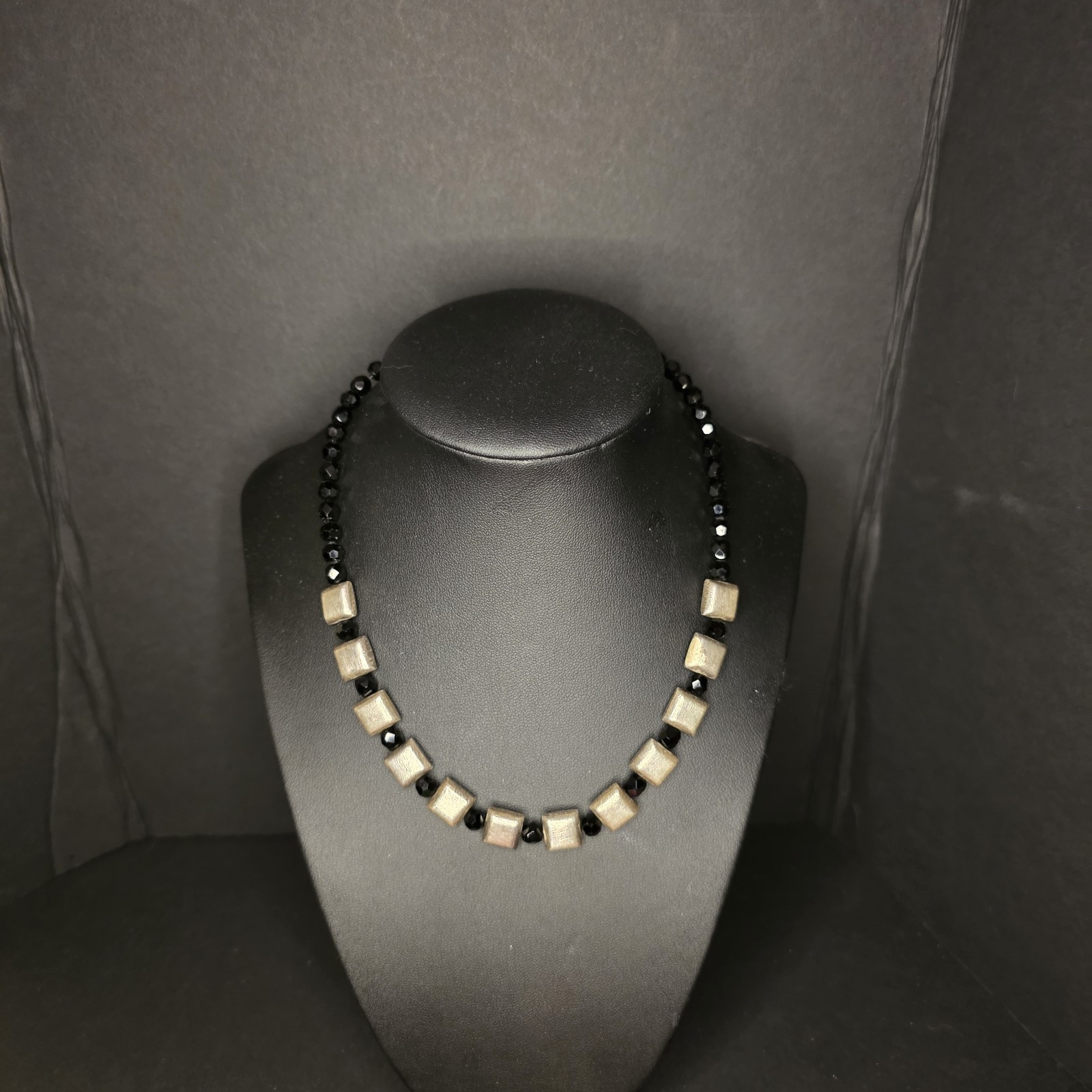 Black Bead 925 Silver 16.5 In Necklace