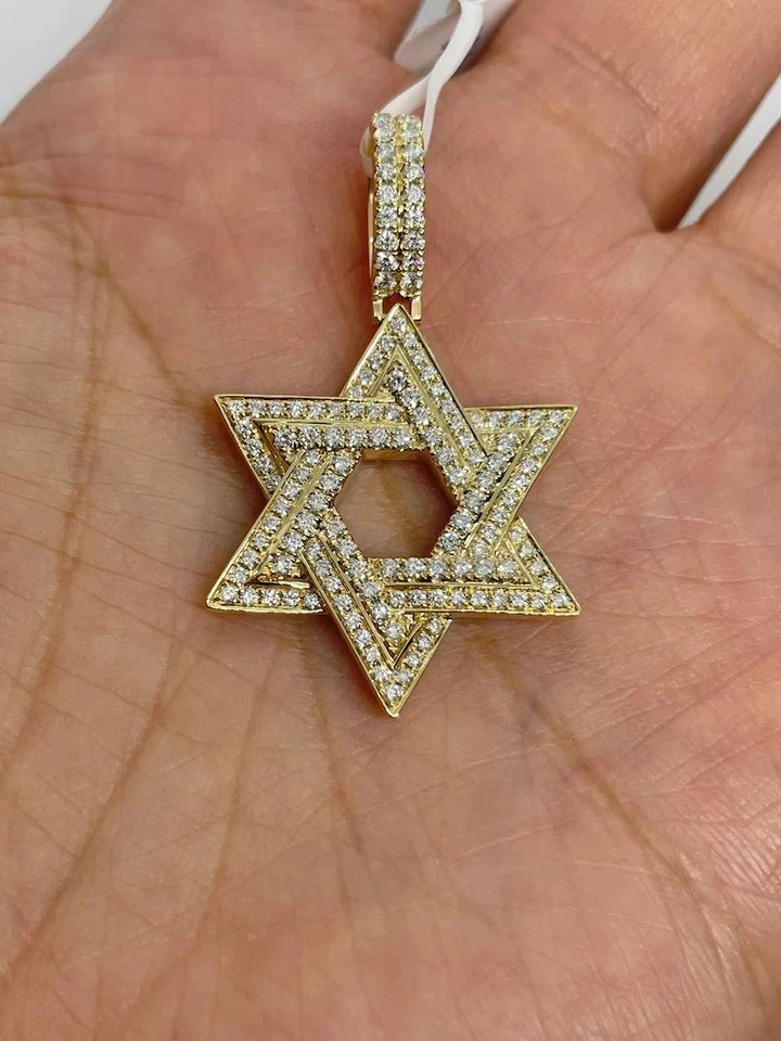 2.40Ct Round Cut Real Moissanite Star Of David Pendant 14K Yellow Gold Plated