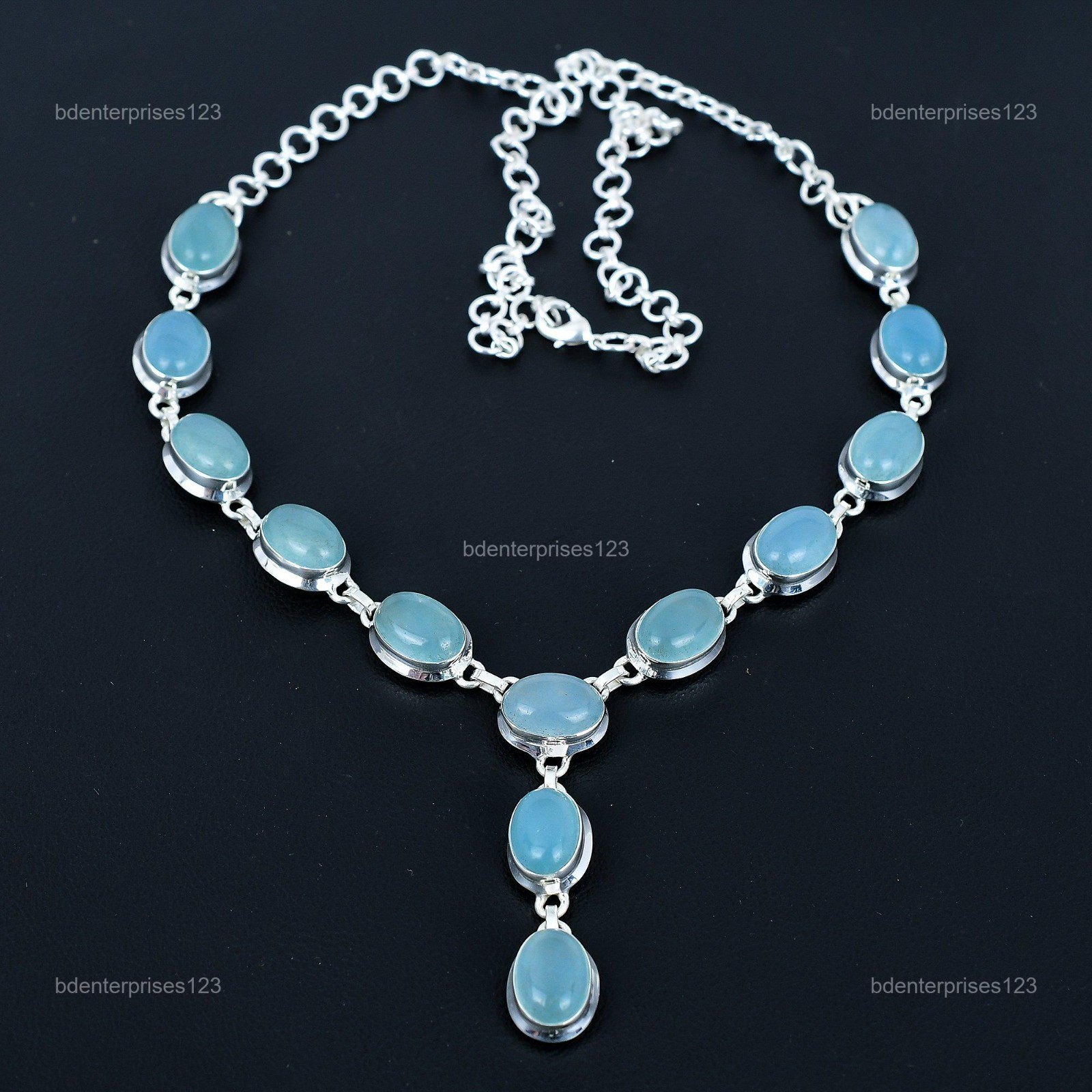 Halloween Deal Natural Aquamarine Birthday Chain Anniversary Necklace 925 Silver