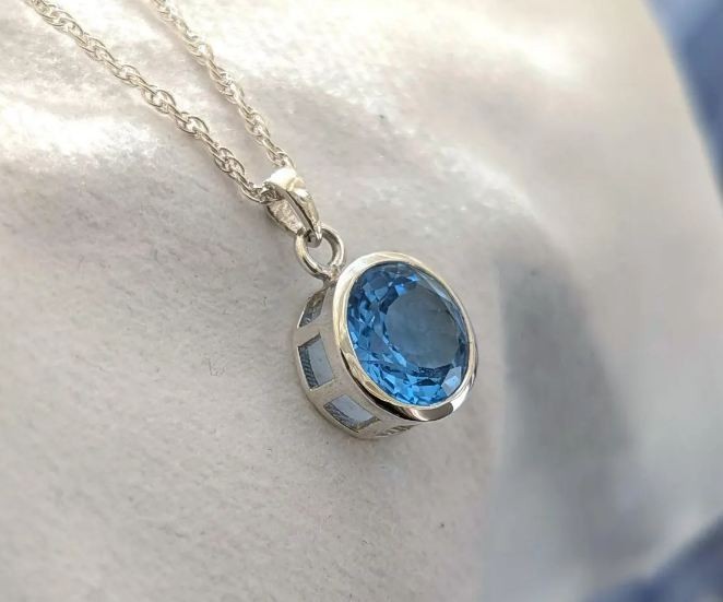 London Blue Topaz 10×10 mm Gemstone 925 Sterling Silver Jewelry Plain Necklace