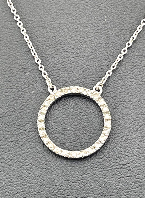 925 STERLING SILVER CZ CIRCLE NECKLACE 16-17″ ETERNITY LOVE PROMISE FRIENDS 2597