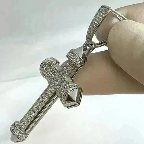 2Ct Round Cut Lab-Created Diamond Cluster Cross Pendant 14K White Gold Plated