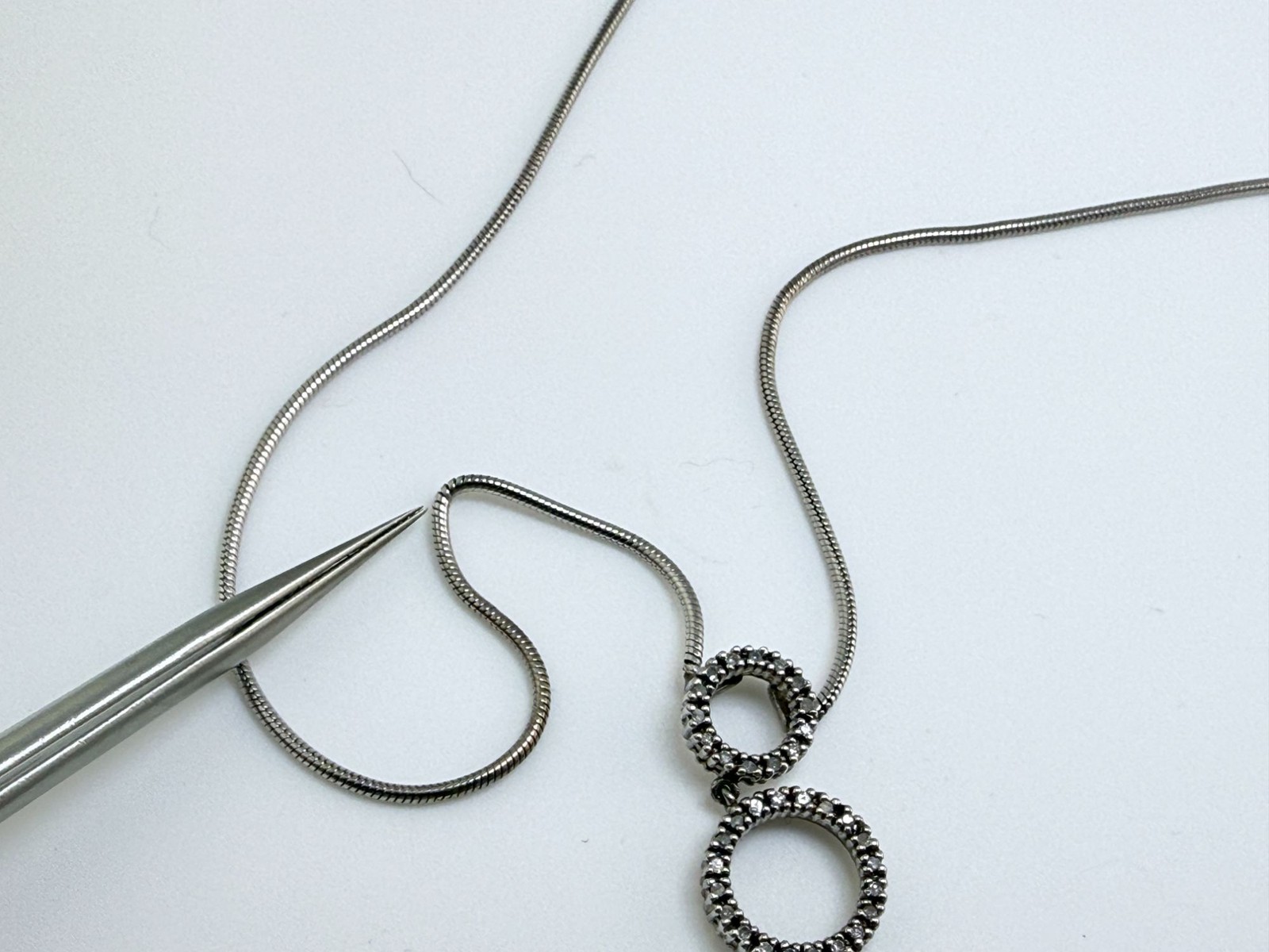 Heng Ngai Sterling Silver Lab Created Diamond Circle Pendant Necklace 10g 18.5In
