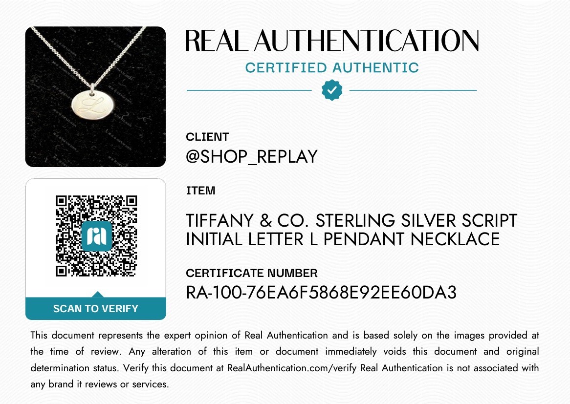 TIFFANY & CO. Sterling Silver Notes Alphabet Initial L Disc Pendant Necklace COA
