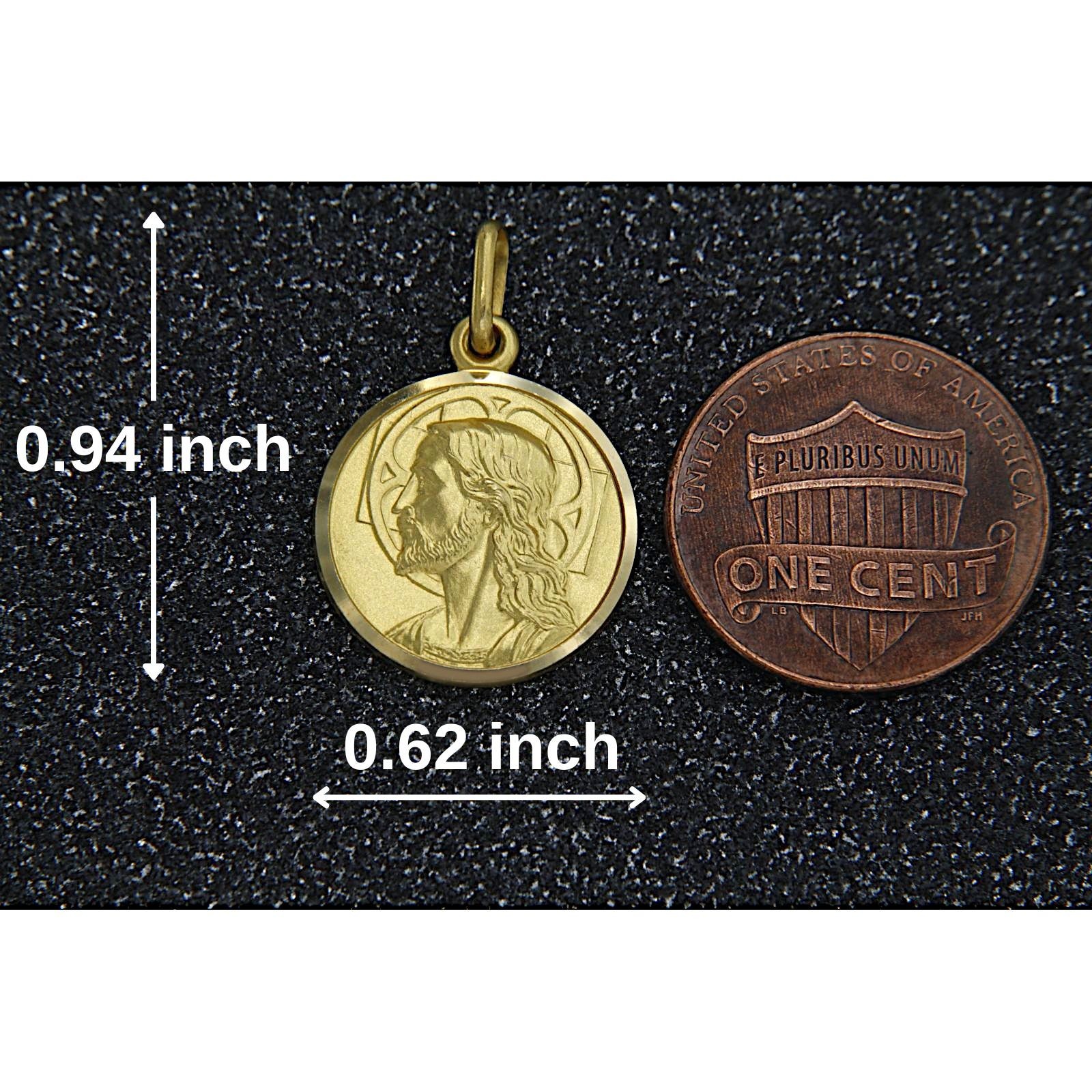 18k Solid Yellow GOLD Jesus Christ Head Face Protect Us Unoaerre Pendant Medal