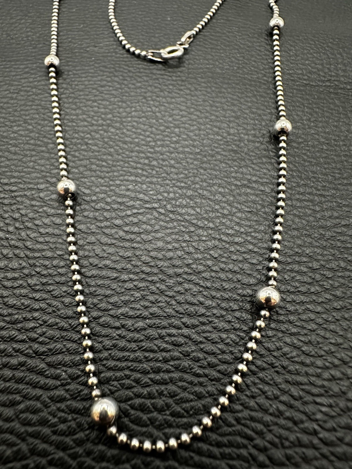 Sterling Silver Bead Station Necklace w/Spring Ring Clasp 16 Inches 925 Italy