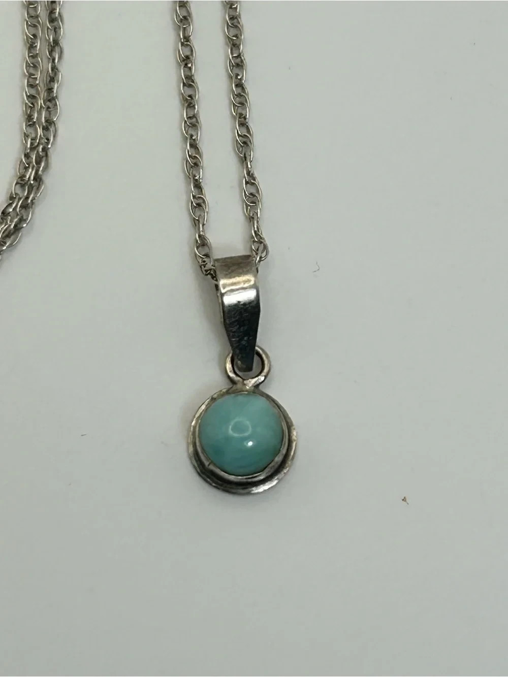 Sterling Silver Larimar Pendant Necklace 18″ Stamped 925 Soft Aqua Blue Stone