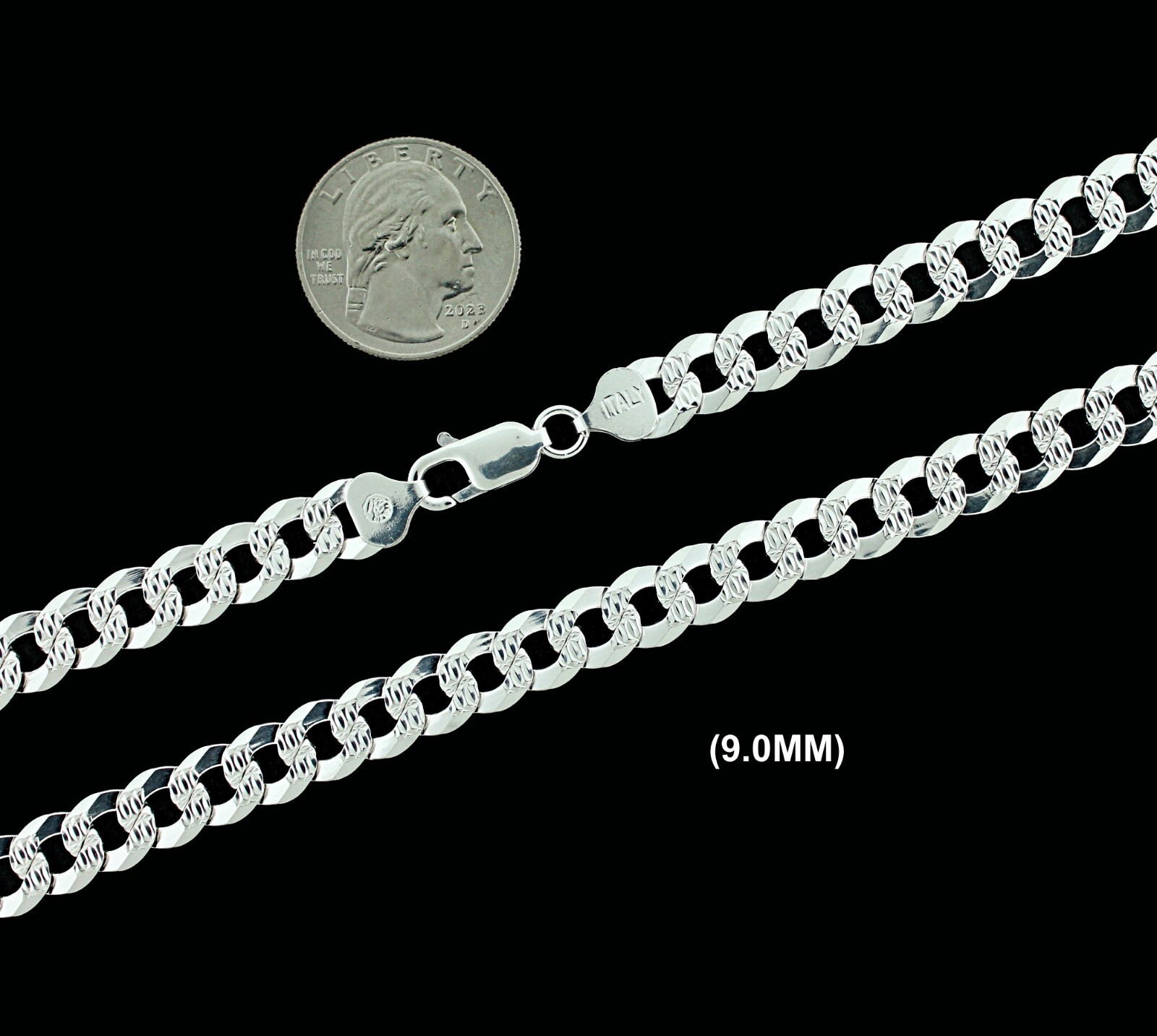Mens SOLID 925 Sterling Silver DIAMOND CUT CUBAN CURB Chain Bracelet or Necklace