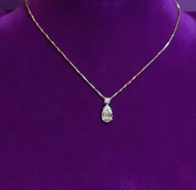 2Ct Pear Lab-Created Diamond Chain Pendant 14K Yellow Gold Plated