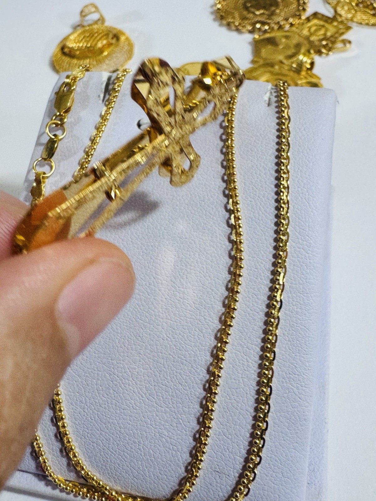 Saudi Dubai 22K Solid 916 Real Gold Cross Set Necklace 20” Long 9.55g 2.2mm