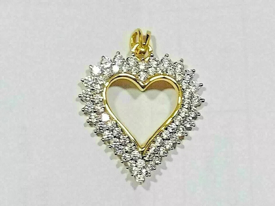 3Ct Round Diamonds Heart Shape Women’s Pendant 14K Yellow Gold Finish Free Chain