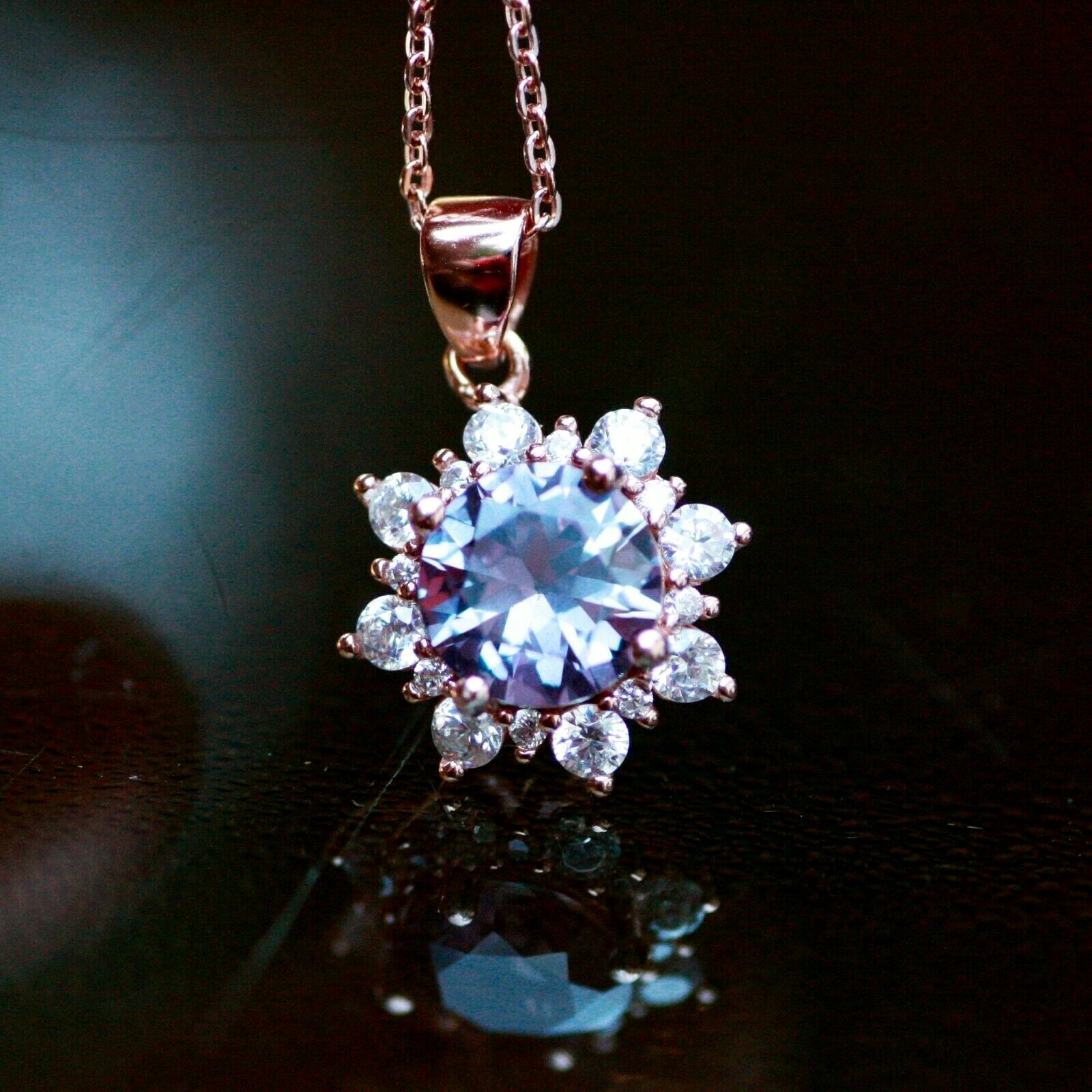 Lab Grown Color Change Alexandrite Pendant Rose Gold Vermeil , June Birthstone