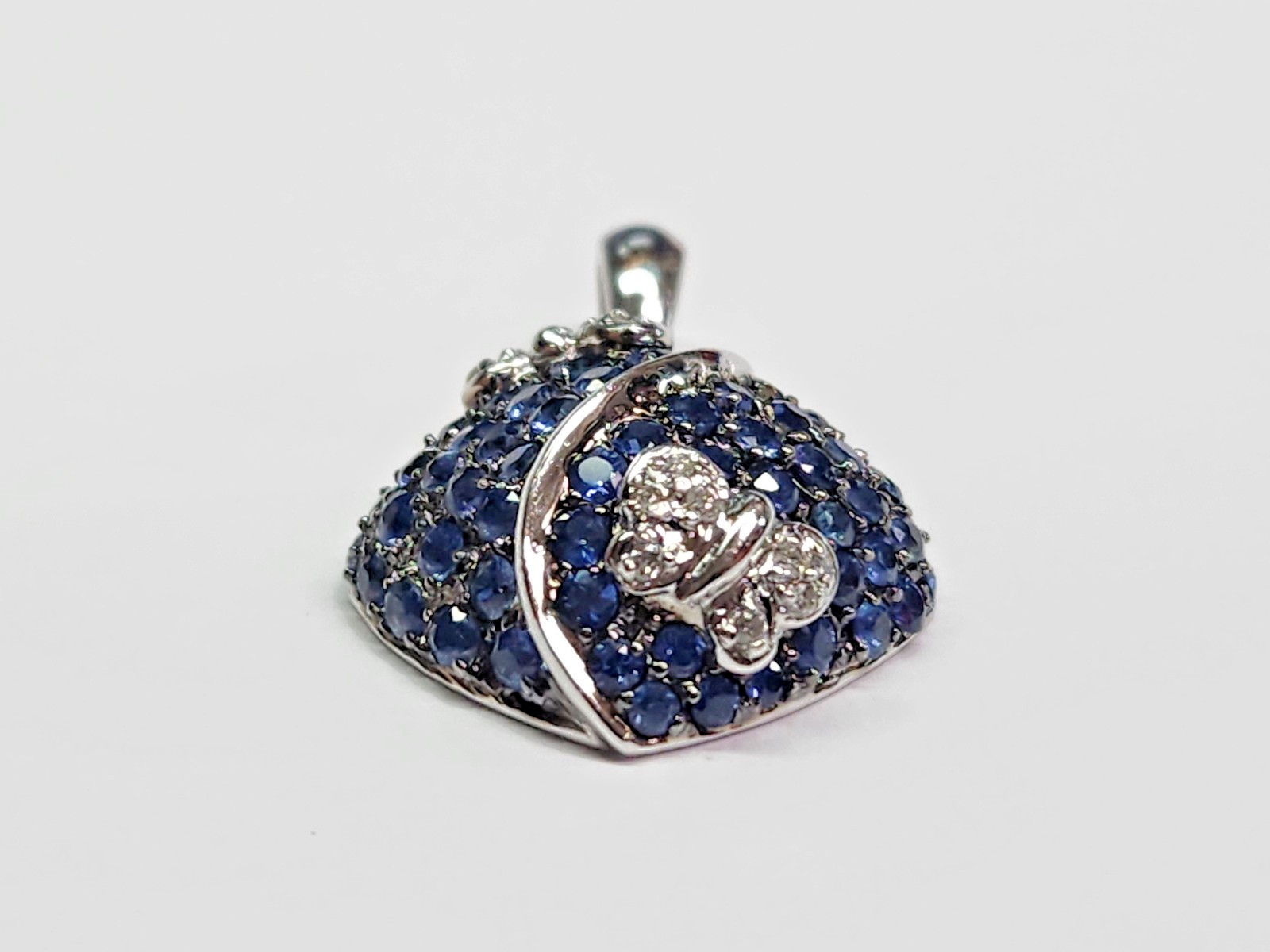 GORGEOUS 14kw Cushion Pave’ Blue Sapphire & Diamond Butterfly Accent Pendant