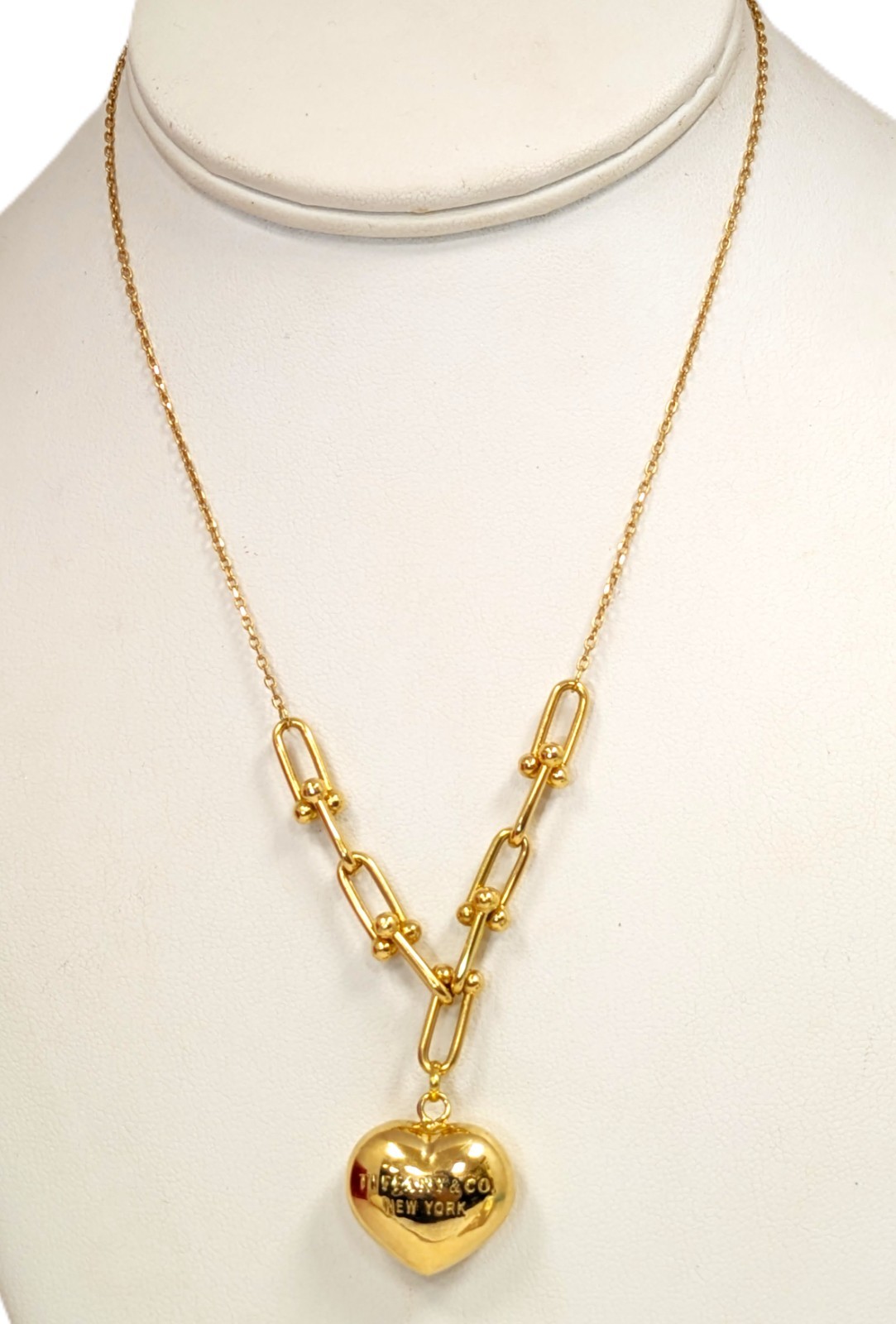 Vintage 18K Gold Tiffany &Co. Heart Pendant & 16-1/2″ Long Chain