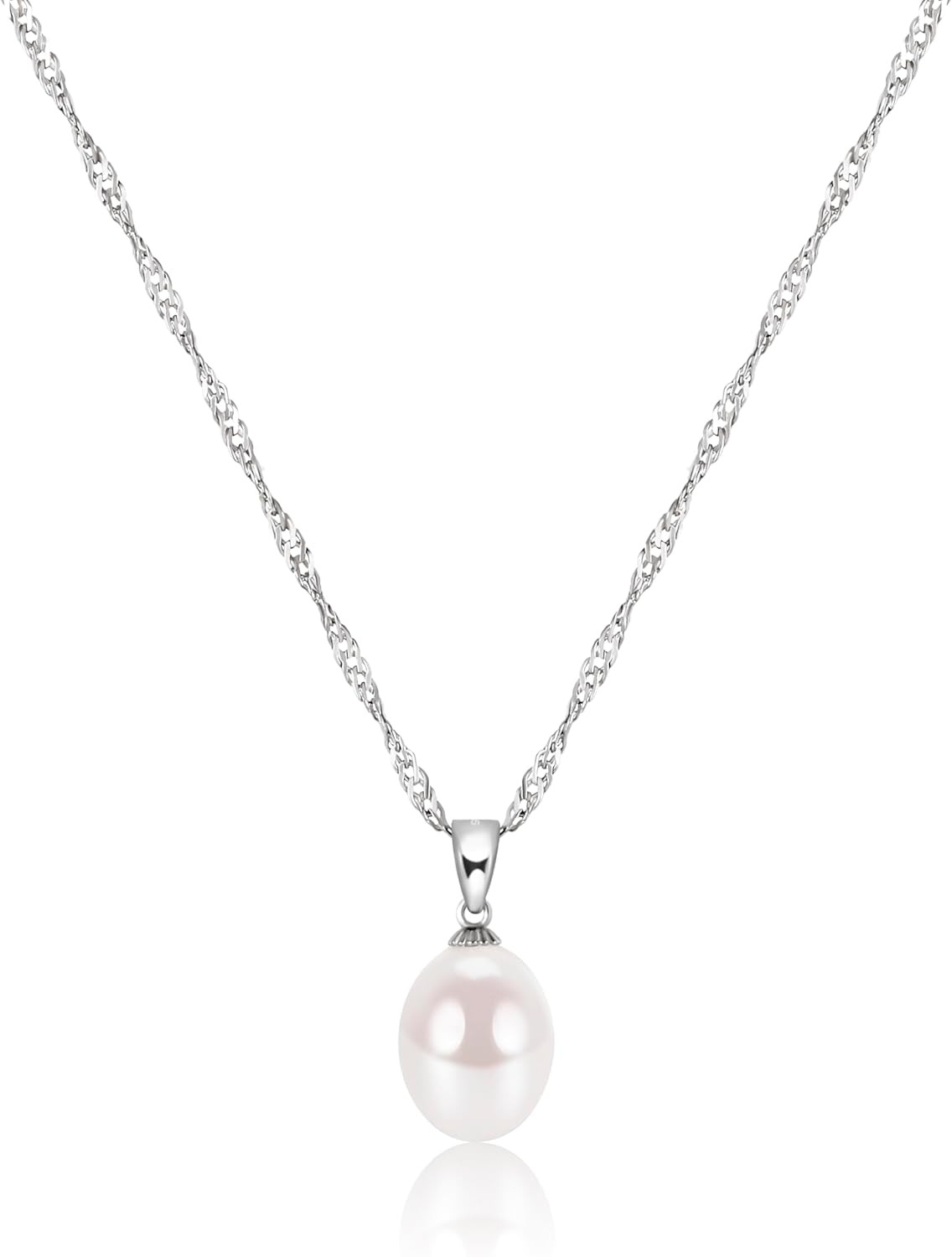 Pearl Necklaces for Women Trendy 925 Sterling Silver Freshwater Cultured Single