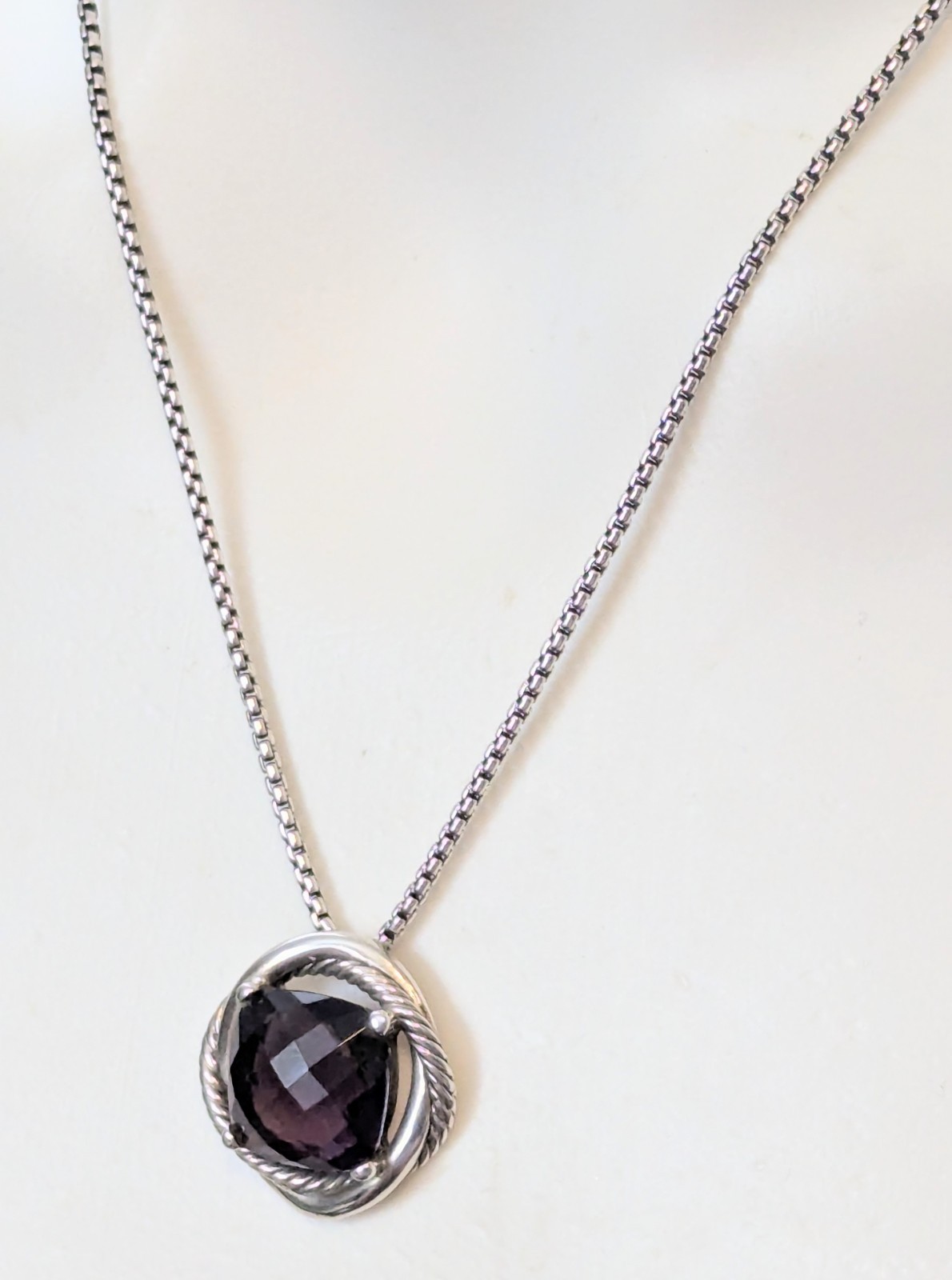 DAVID YURMAN Sterling Silver Cushion Cut Amethyst Infinity Knot Necklace Pendant