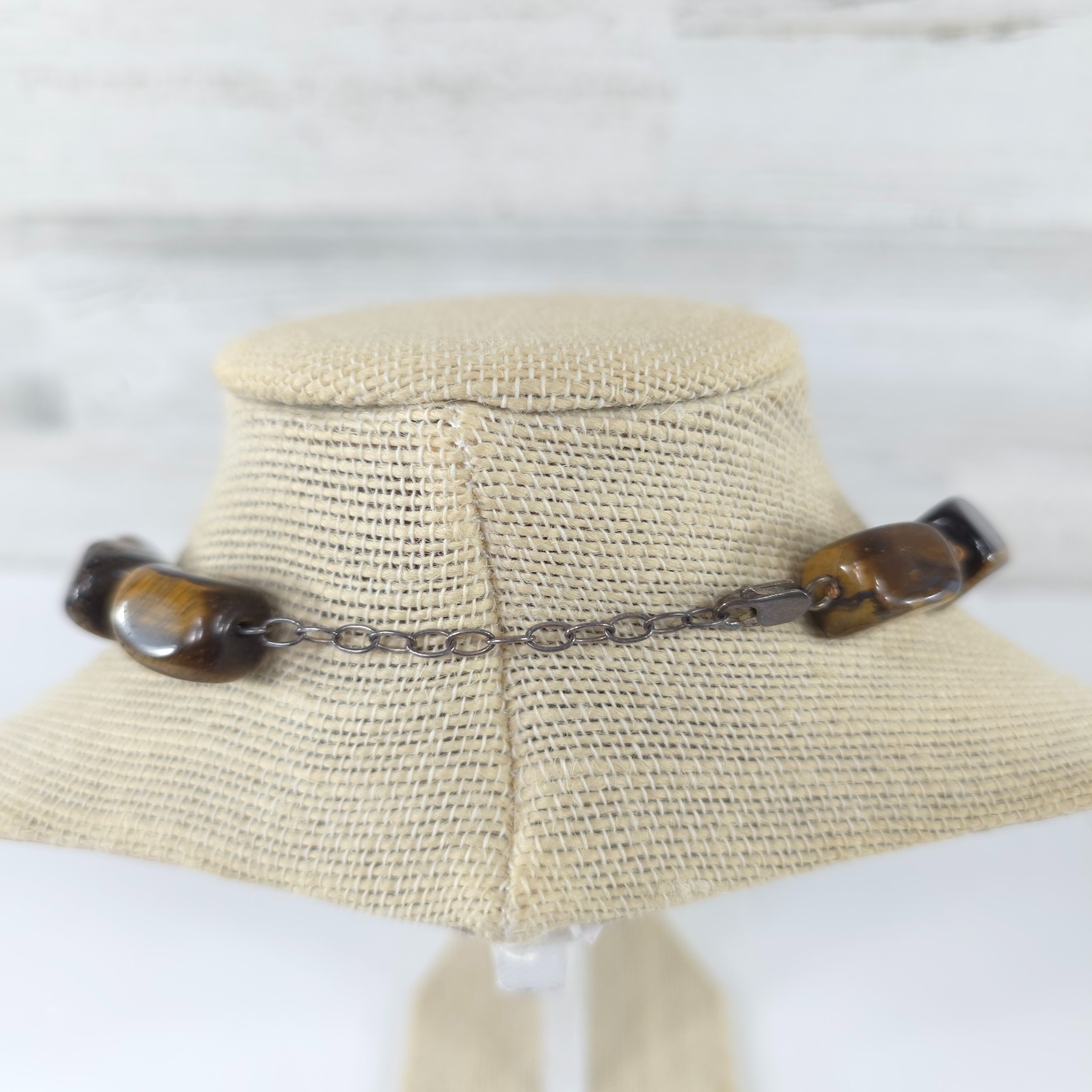 TIGER’S EYE NATURAL GEMSTONE NECKLACE WITH STERLING SILVER .925 20 in 110gr …