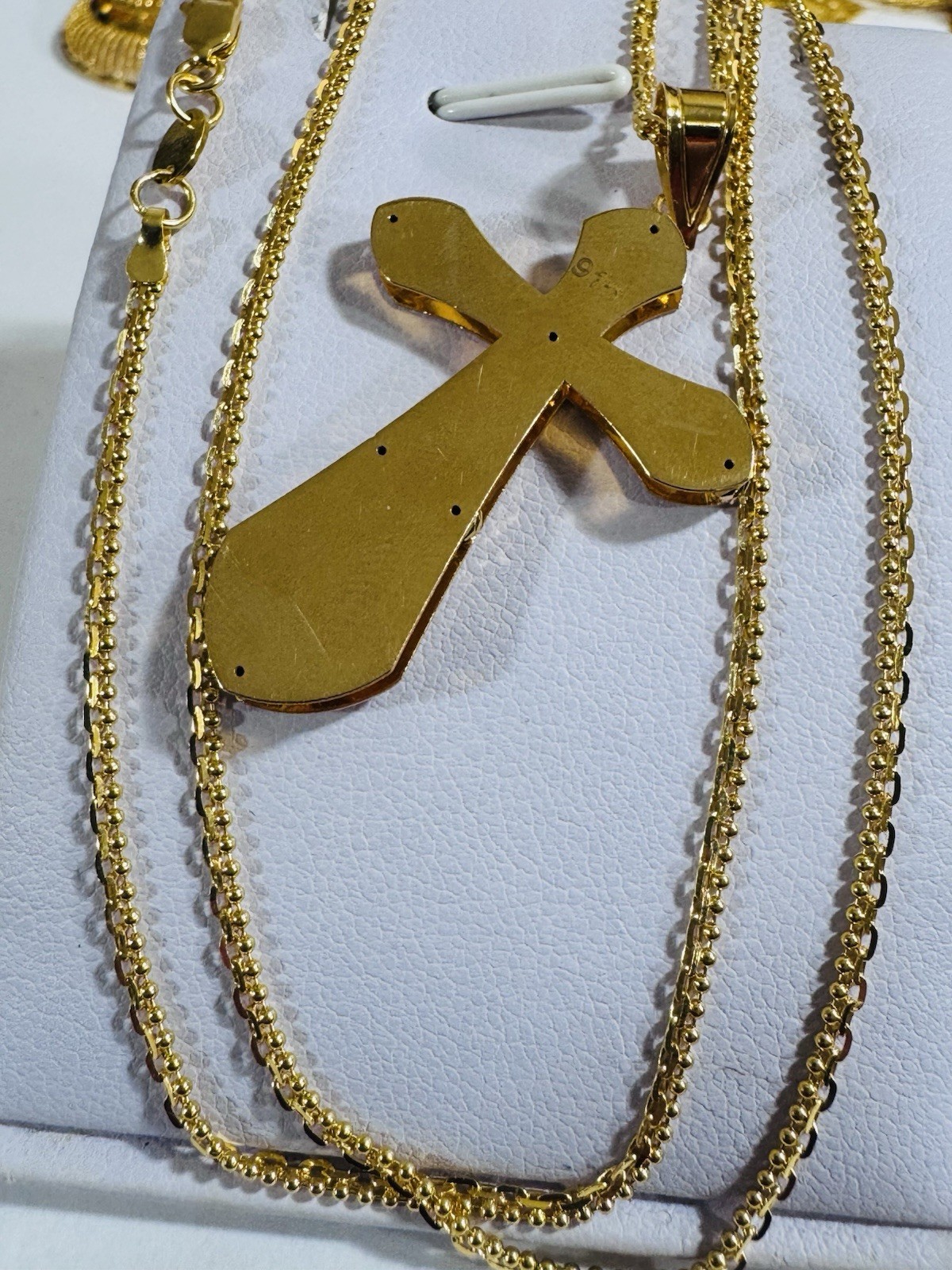 Saudi Dubai 22K Solid 916 Real Gold Cross Set Necklace 20” Long 9.55g 2.2mm