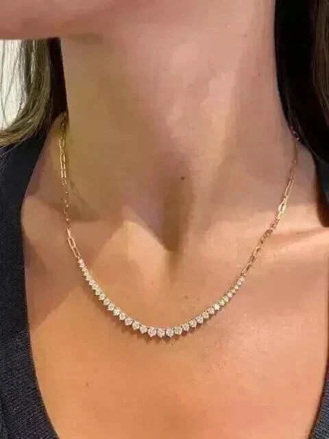 4Ct Round Cut Lab Created Diamond Half Tennis Necklace 14K Yellow Gold Plated