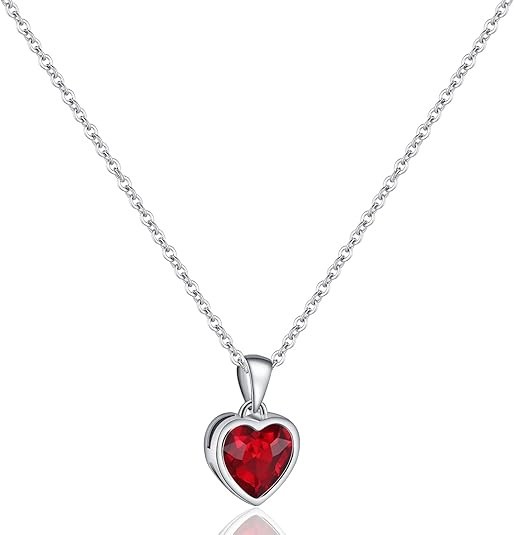 Sterling Silver Heart Necklace Aquamarine Birthstone Pendant Women