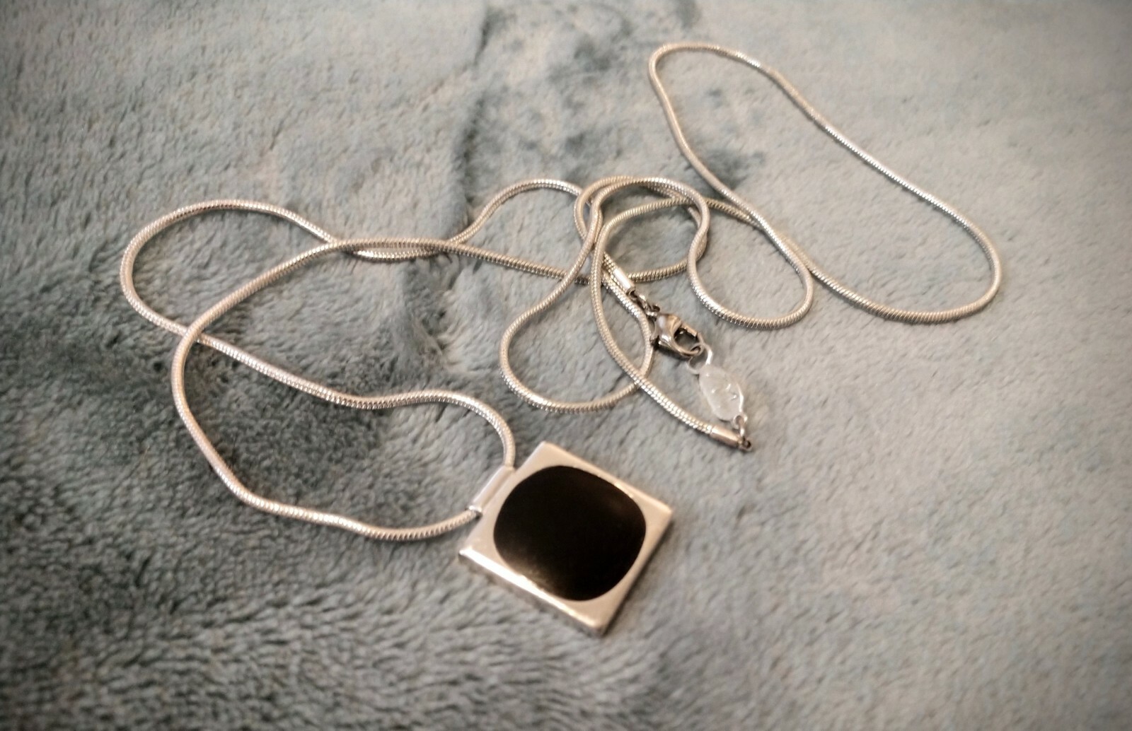 Vintage & Elegant 2 Sides Pendant Black Onyx/ Green Blue ~Sterling? Signed LC